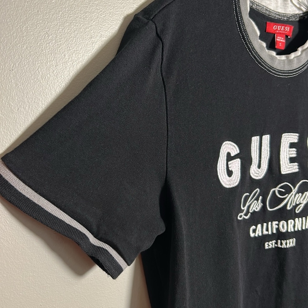 Guess Jeans Los Angeles Embroidered Women’s Small Ringer Top Sz S 100% Cotton - Picture 5 of 10